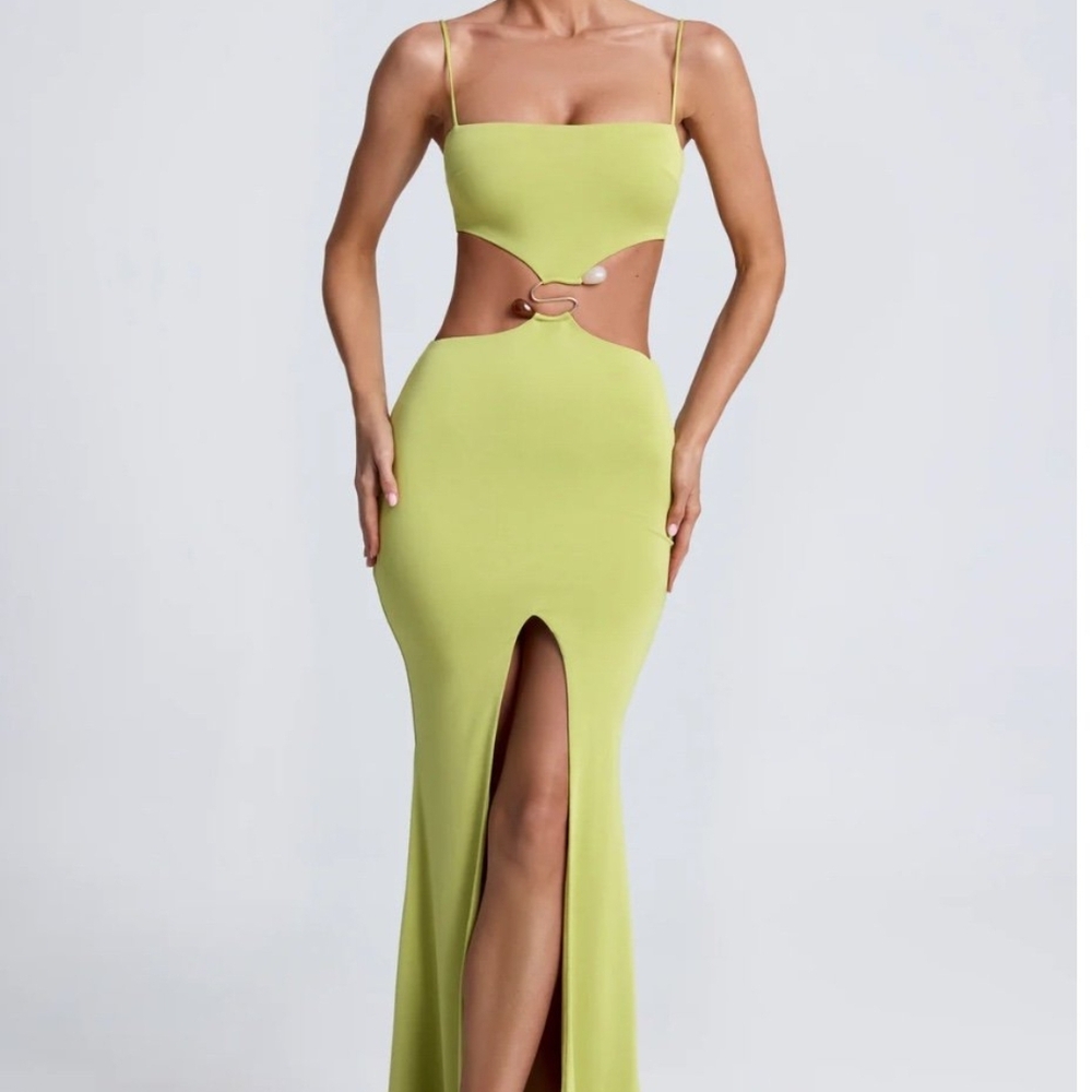 Oh Polly Green Bodycon Dress with Cutout and Slit